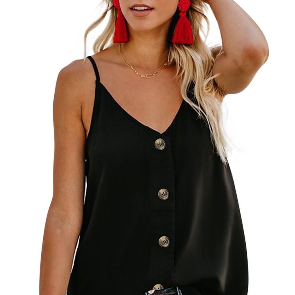 Black Spaghetti Strap Buttoned Tank